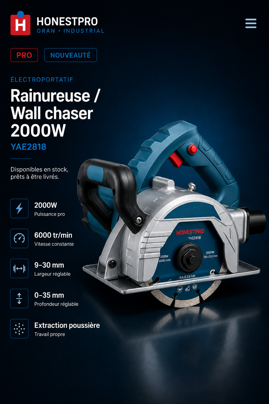 Rainureuse Murale 2000W (Wall Chaser) HONESTPRO YAE2818