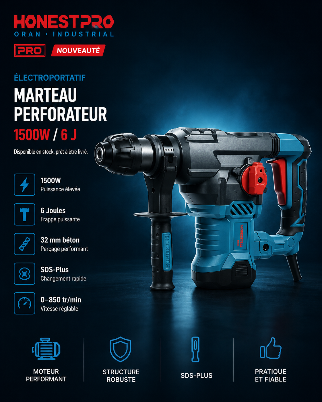 Marteau perforateur SDS Plus 1500W 32 mm HONESTPRO YAE2270