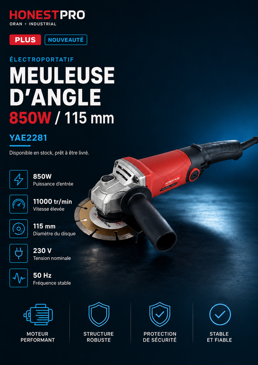 Meuleuse d’angle 850W 115 mm HONESTPLUS YAE2281