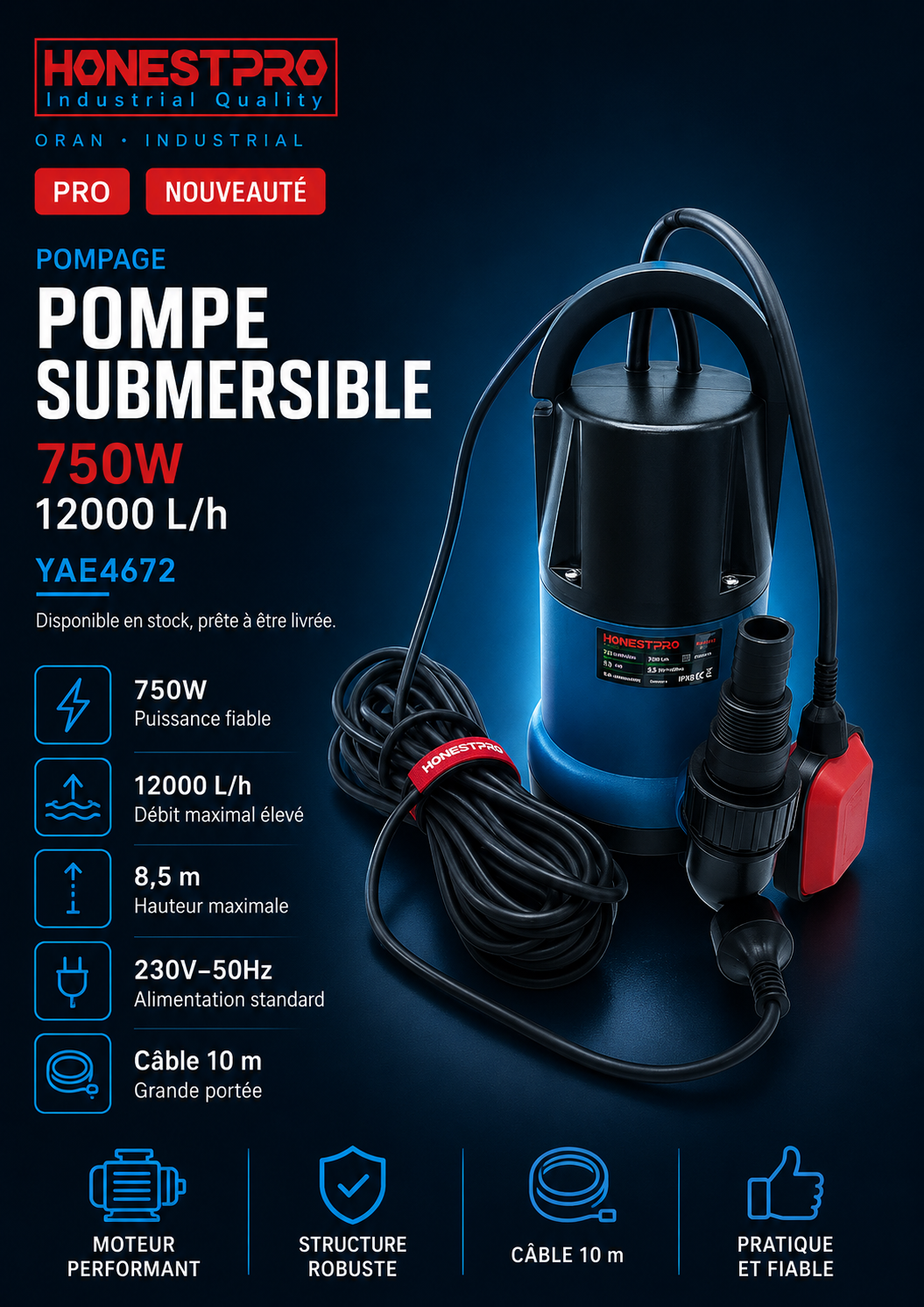 Pompe submersible 750W HONESTPRO YAE4672