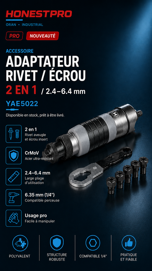 Adaptateur rivet écrou 2 en 1 HONESTPRO YAE5022