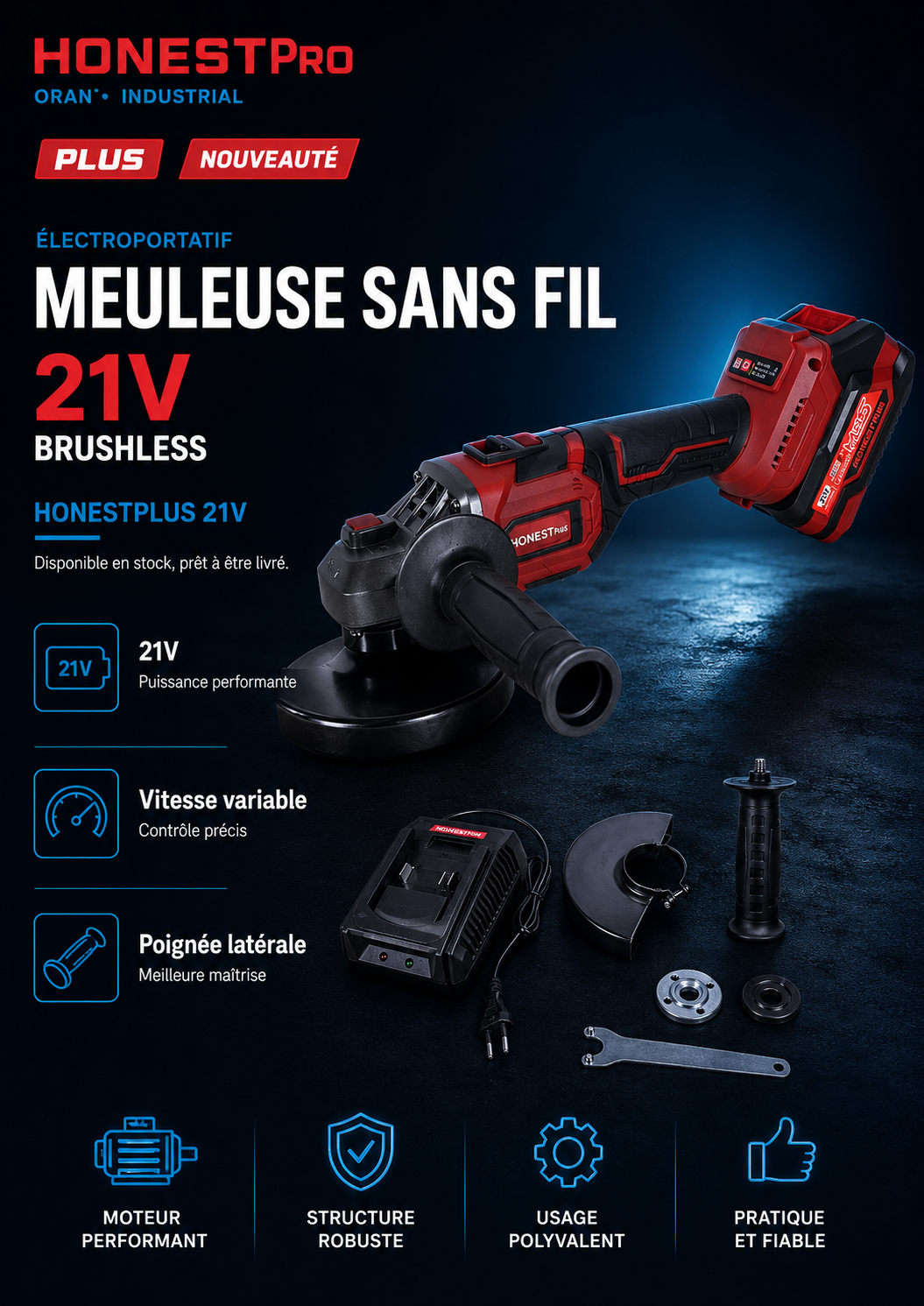 Meuleuse sans fil 21V HONESTPLUS YAE6129