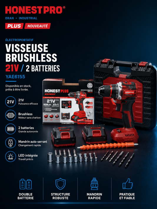 Visseuse-perceuse Brushless 21V HONESTPLUS YAE6155